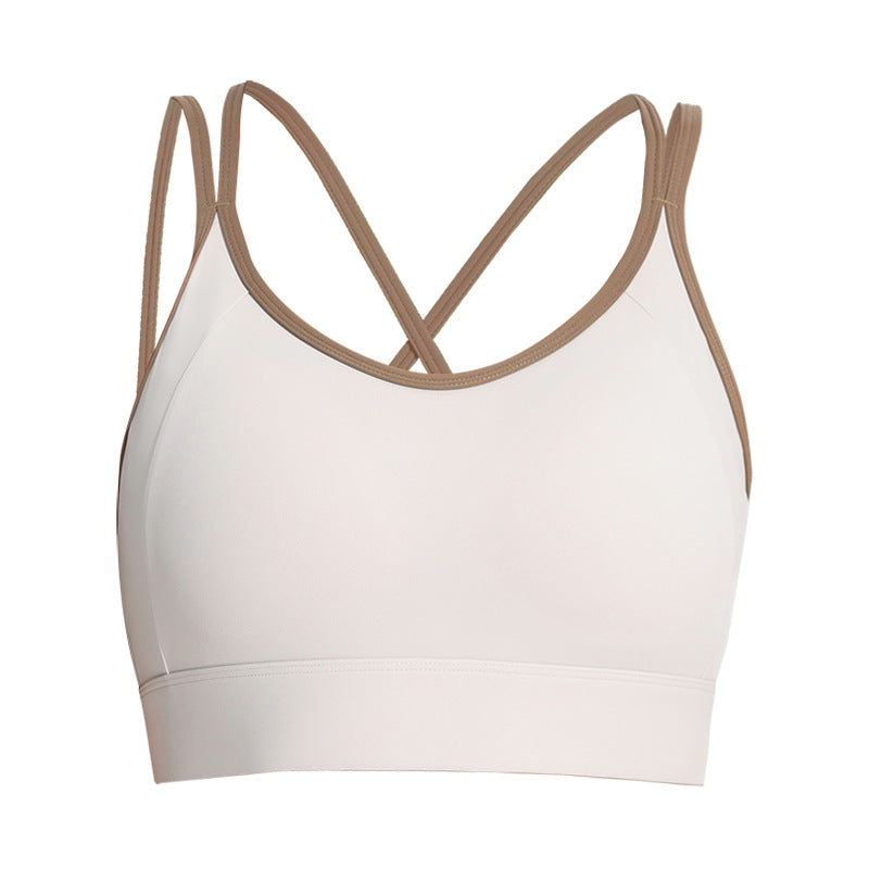 Super fairy contrast color sports bra women's fitness running shock absorption gathered sports bra quick dry outer wear summer yoga clothes