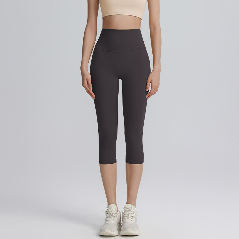 Cropped yoga pants, women's sports outdoor peach buttocks, gym pants, stretch high waist, tummy tuck, yoga clothes, back belt pockets