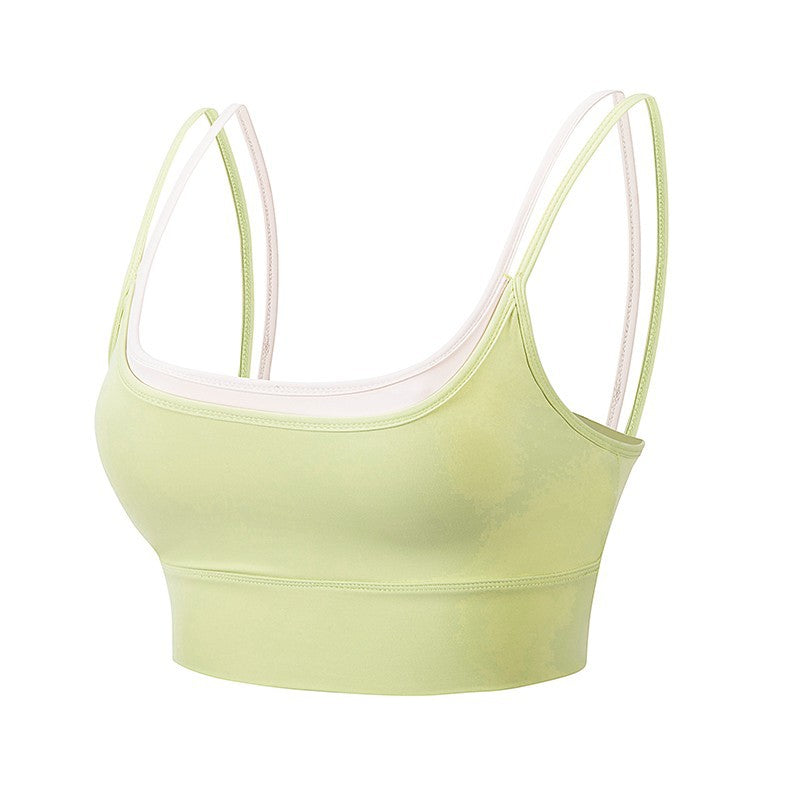 Contrasting Color Sports Underwear Women's Shockproof Gather-up Running Yoga Vest Quick-drying Anti-sagging Outer Wearing Training Fitness Bra