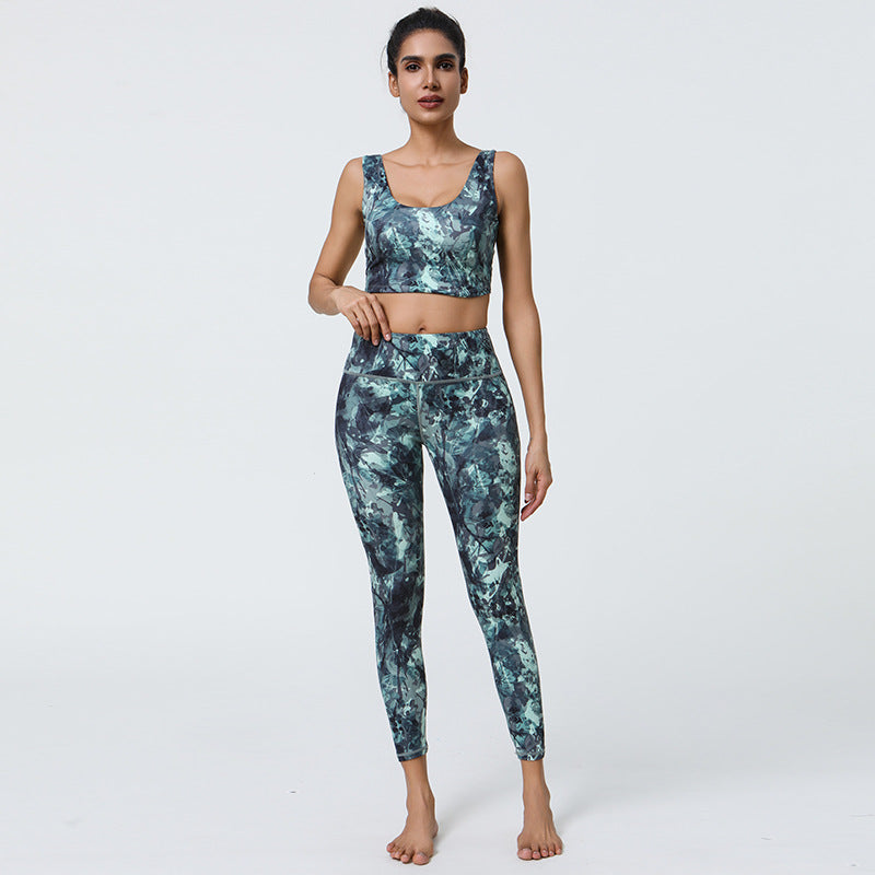 Printed Yoga Leggings - High Support & Color-Fast Sports Vest with Chest Pads