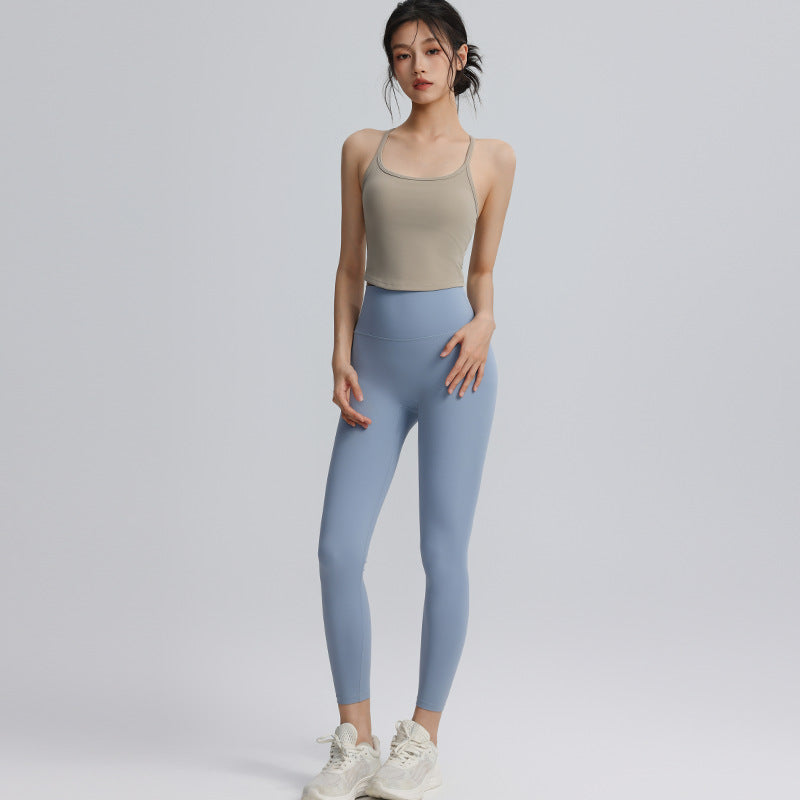 Spaghetti Strap Yoga Vest Women's Elastic Tight Sports Top Quick-Drying Running Training Outerwear Fitness Suspender