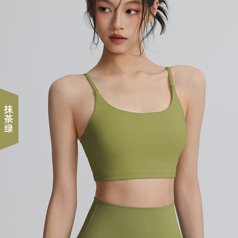 Women's suspender sports bra with chest pads sexy back fitness bra nude wear Pilates yoga wear tops