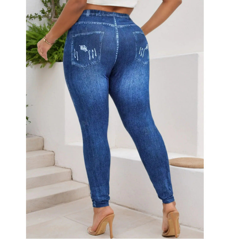 Denim-Like Yoga Leggings for Slimming Outer Wear with Pocket Design - Elastic Comfort, Daily Versatile and Wear-Resistant