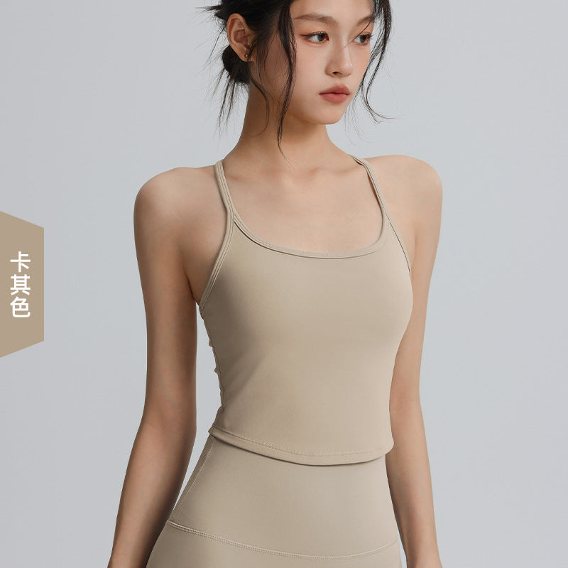 Spaghetti Strap Yoga Vest Women's Elastic Tight Sports Top Quick-Drying Running Training Outerwear Fitness Suspender