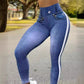 High-Waisted Denim Texture Yoga Pants with Elastic Comfort and Slimming Fit for Versatile Daily Use