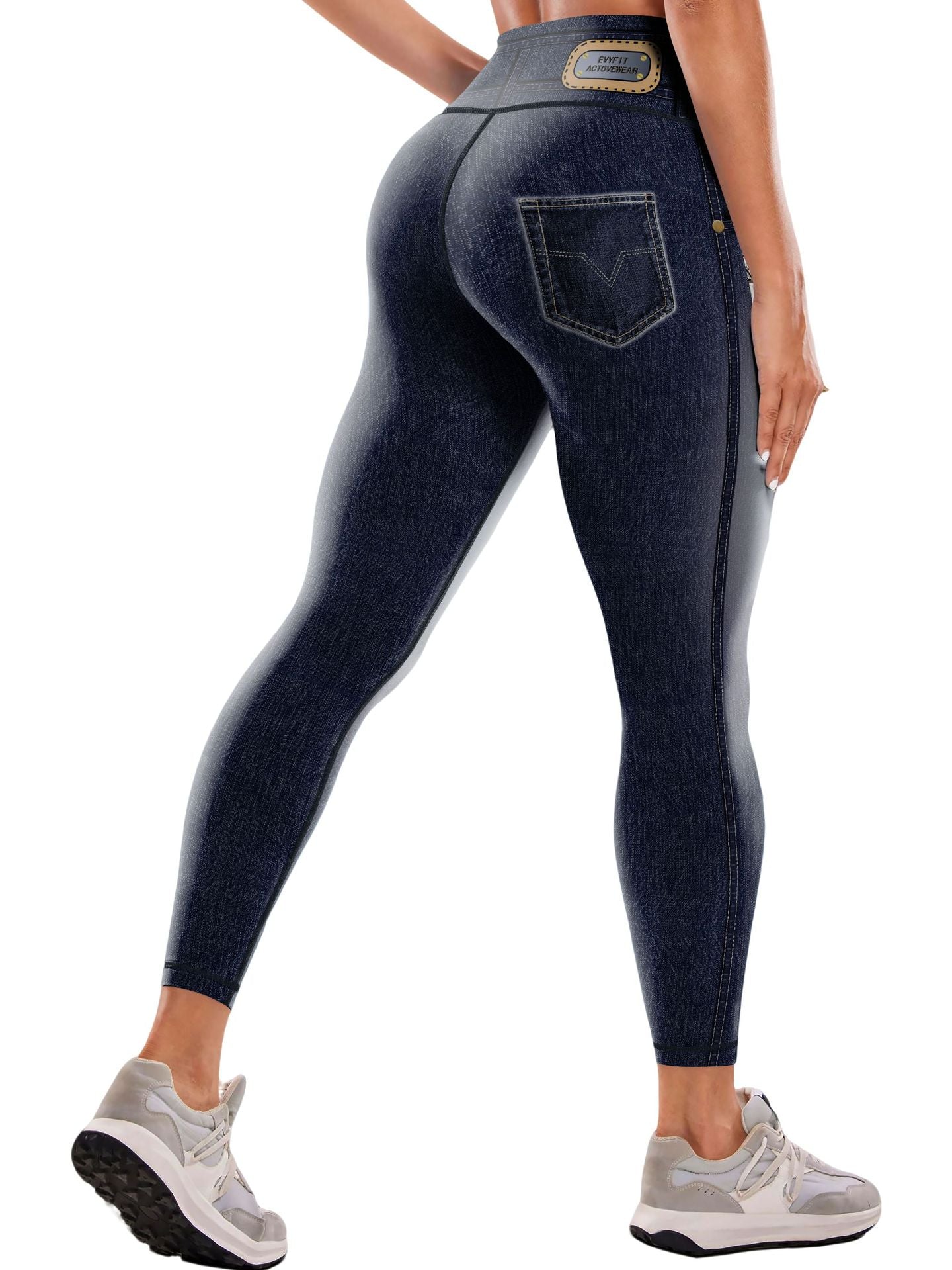 Denim-Like Yoga Leggings with Pocket - Slimming Full-Length Leggings for Women, Elastic Comfort & Versatile Outer Wear