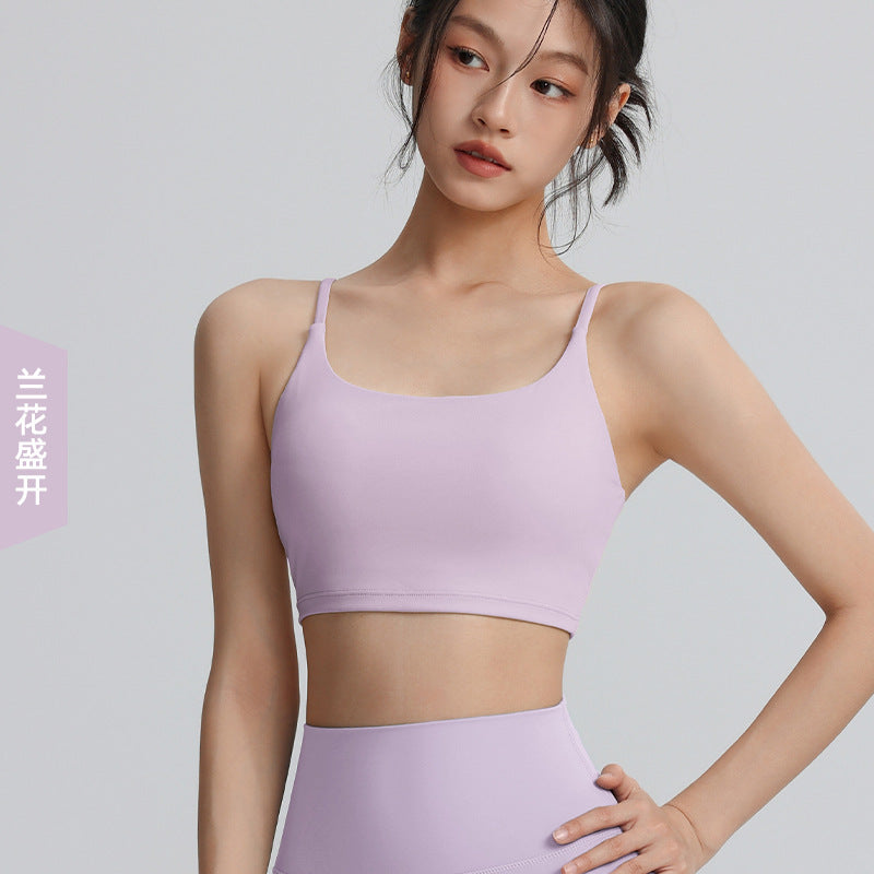 Women's suspender sports bra with chest pads sexy back fitness bra nude wear Pilates yoga wear tops