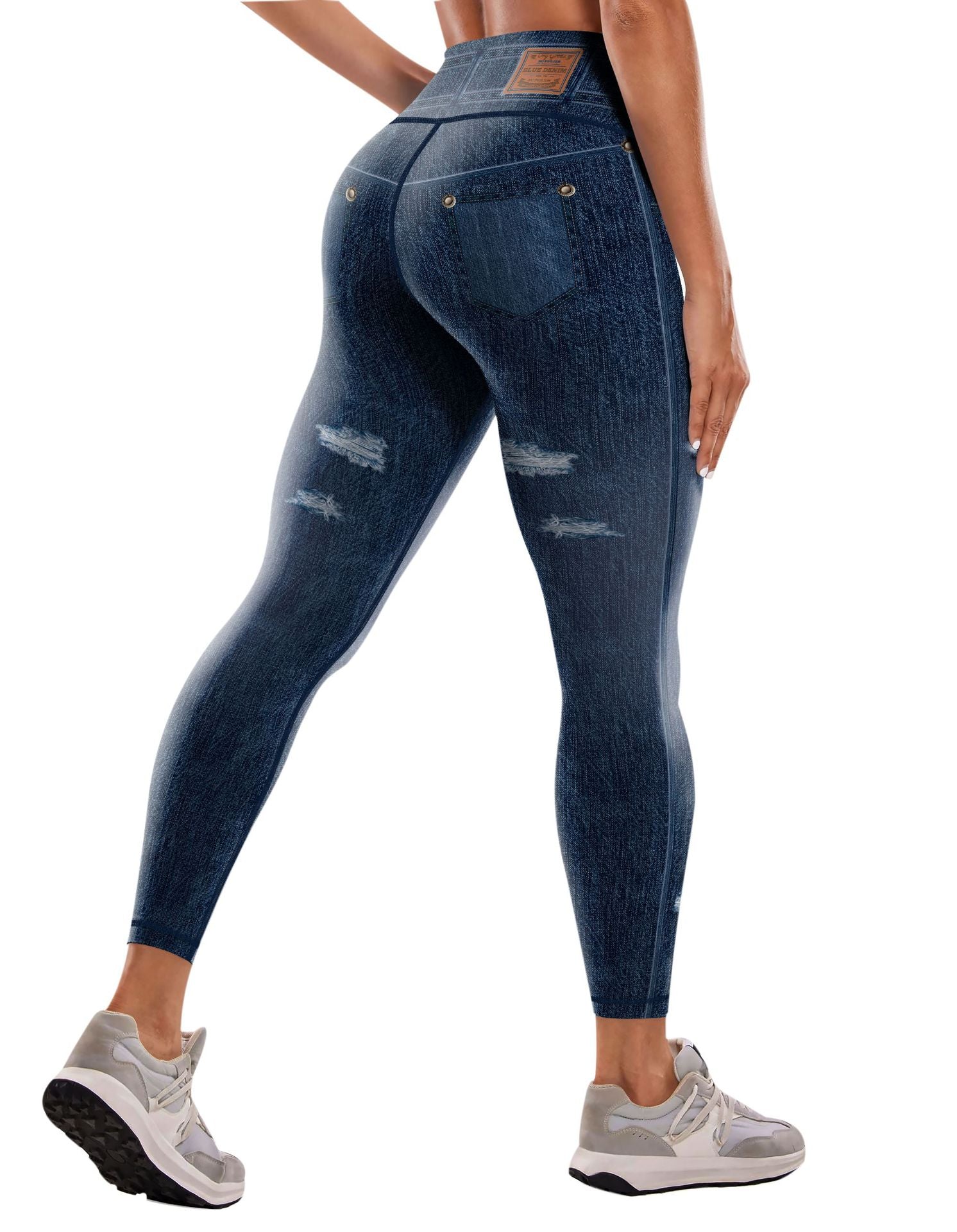 Denim-Like Yoga Leggings with Pocket - Slimming Full-Length Leggings for Women, Elastic Comfort & Versatile Outer Wear