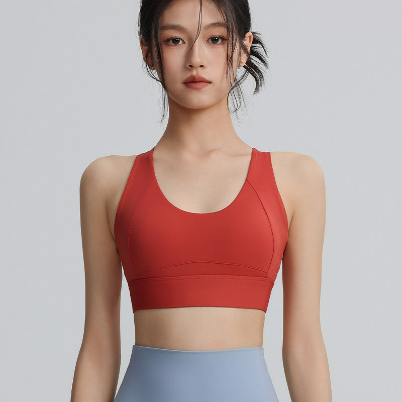 Cross beautiful back sports bra with chest pad high-strength shockproof gathering yoga bra running training fitness top