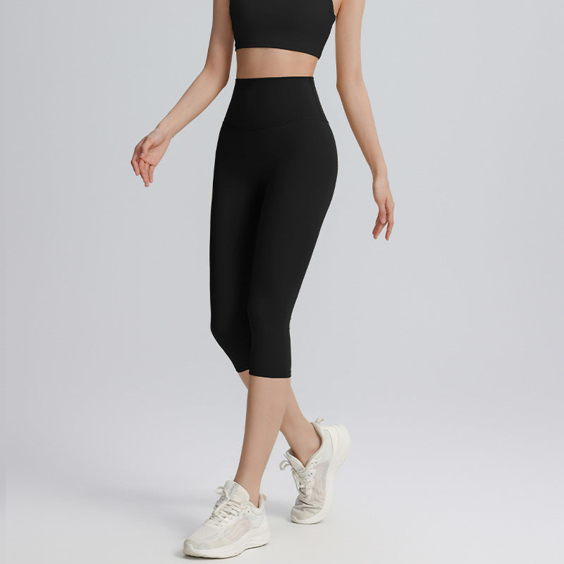 Cropped yoga pants, women's sports outdoor peach buttocks, gym pants, stretch high waist, tummy tuck, yoga clothes, back belt pockets