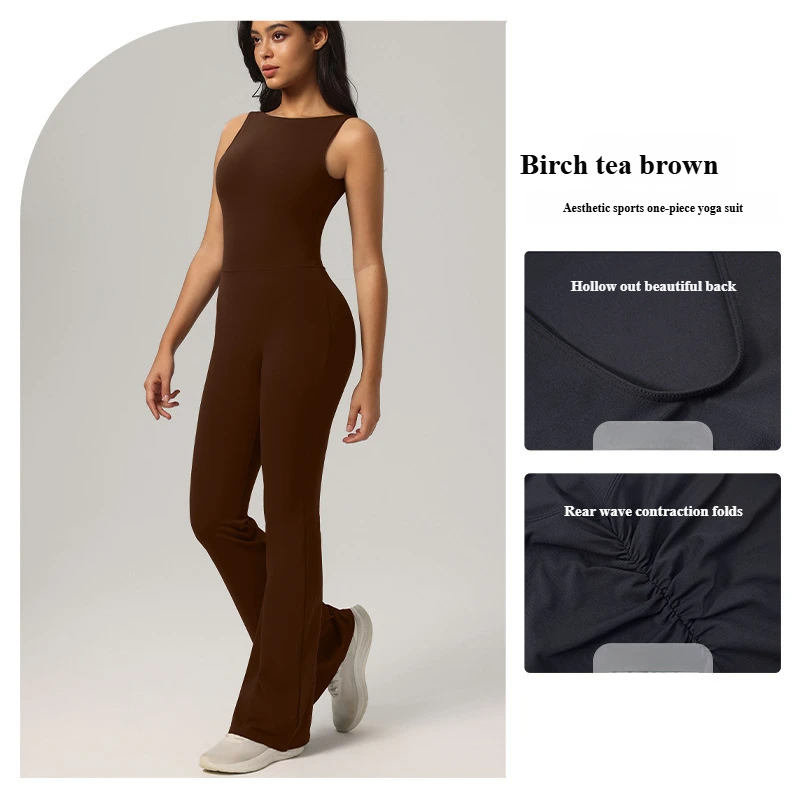 Sleeveless backless jumpsuit, micro-flared yoga suit, Pilates running fitness clothing