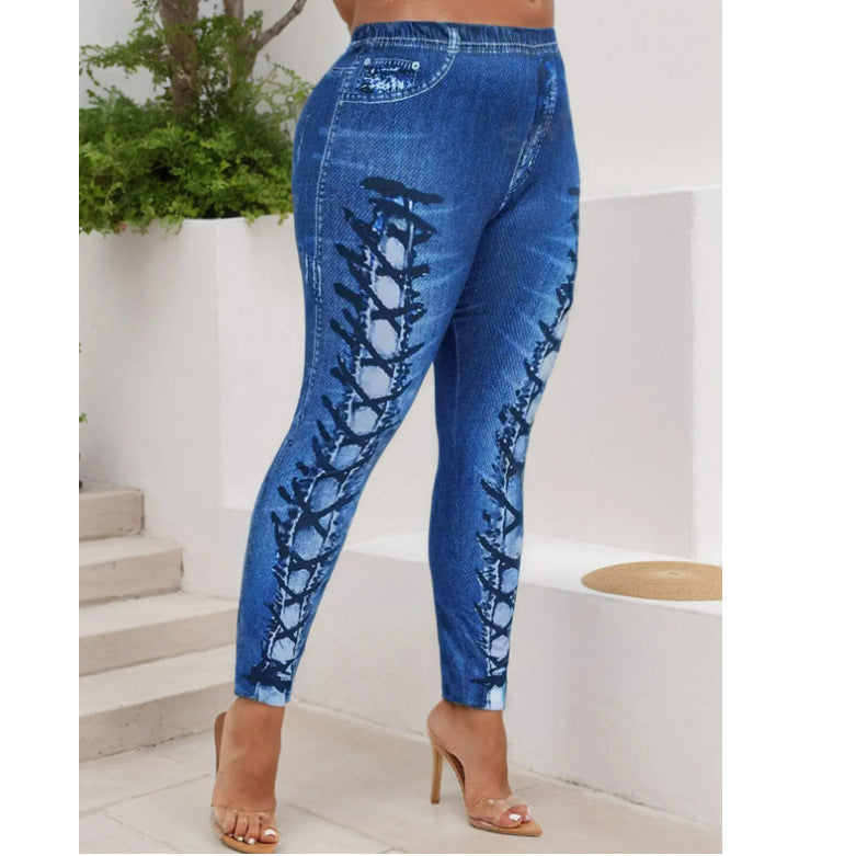 Denim-Like Yoga Leggings for Slimming Outer Wear with Pocket Design - Elastic Comfort, Daily Versatile and Wear-Resistant