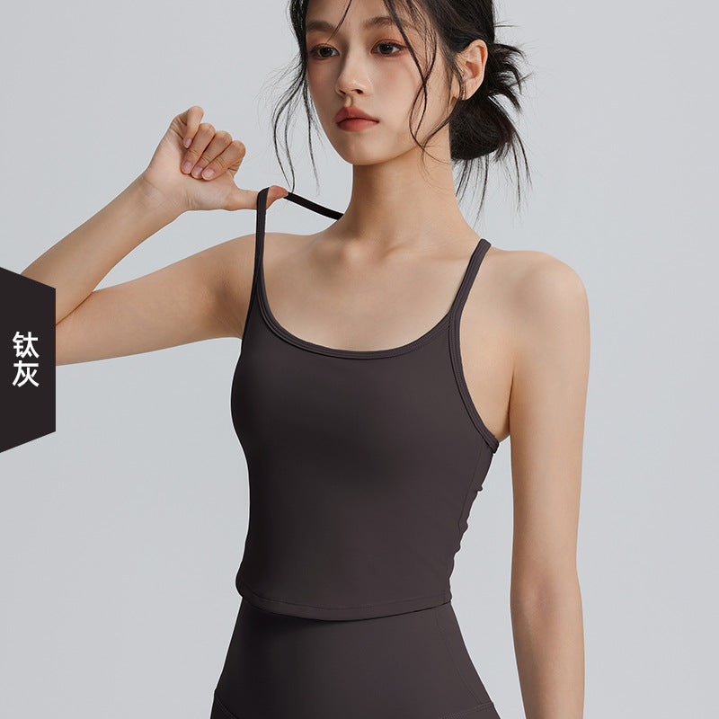 Spaghetti Strap Yoga Vest Women's Elastic Tight Sports Top Quick-Drying Running Training Outerwear Fitness Suspender