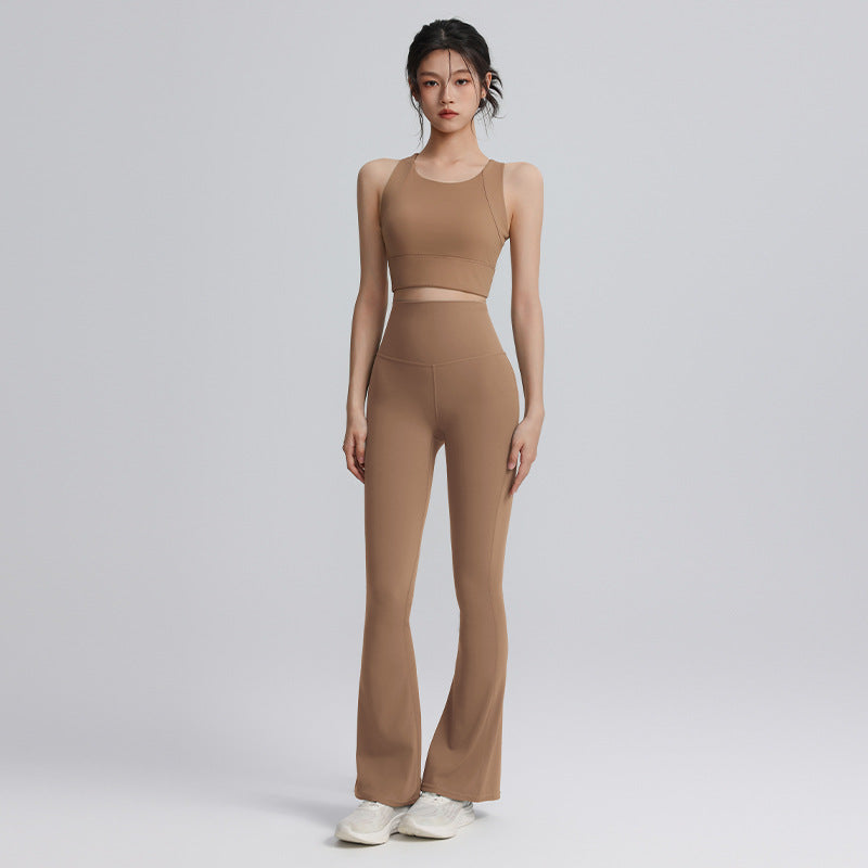 [Suit] Vest-style sports bra high waist hollow yoga flared pants quick-drying breathable sports suit for women