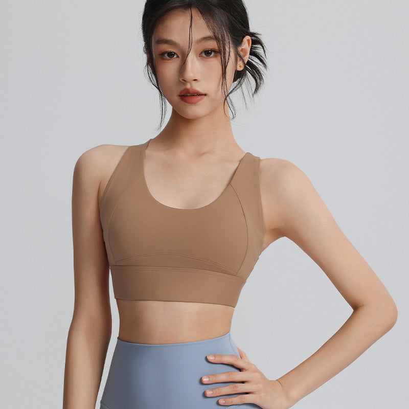 Cross beautiful back sports bra with chest pad high-strength shockproof gathering yoga bra running training fitness top