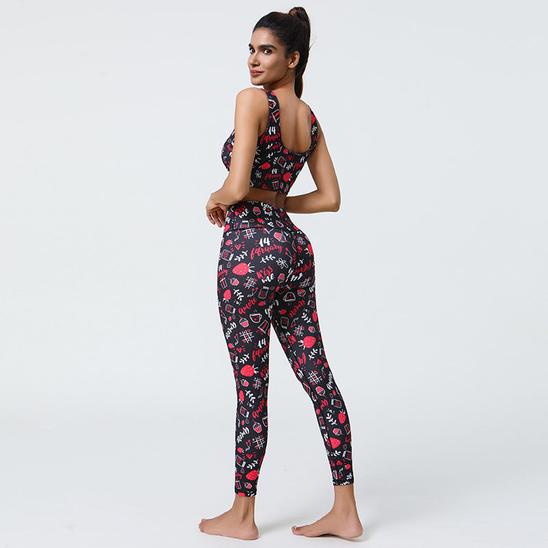 Printed Yoga Leggings - High Support & Color-Fast Sports Vest with Chest Pads