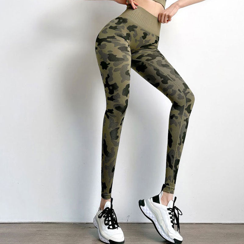 High Support Muscle Compression Camouflage Yoga Leggings for Gym