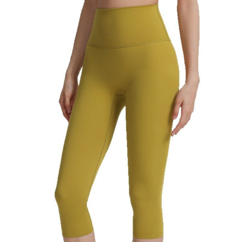 Cropped yoga pants, women's sports outdoor peach buttocks, gym pants, stretch high waist, tummy tuck, yoga clothes, back belt pockets