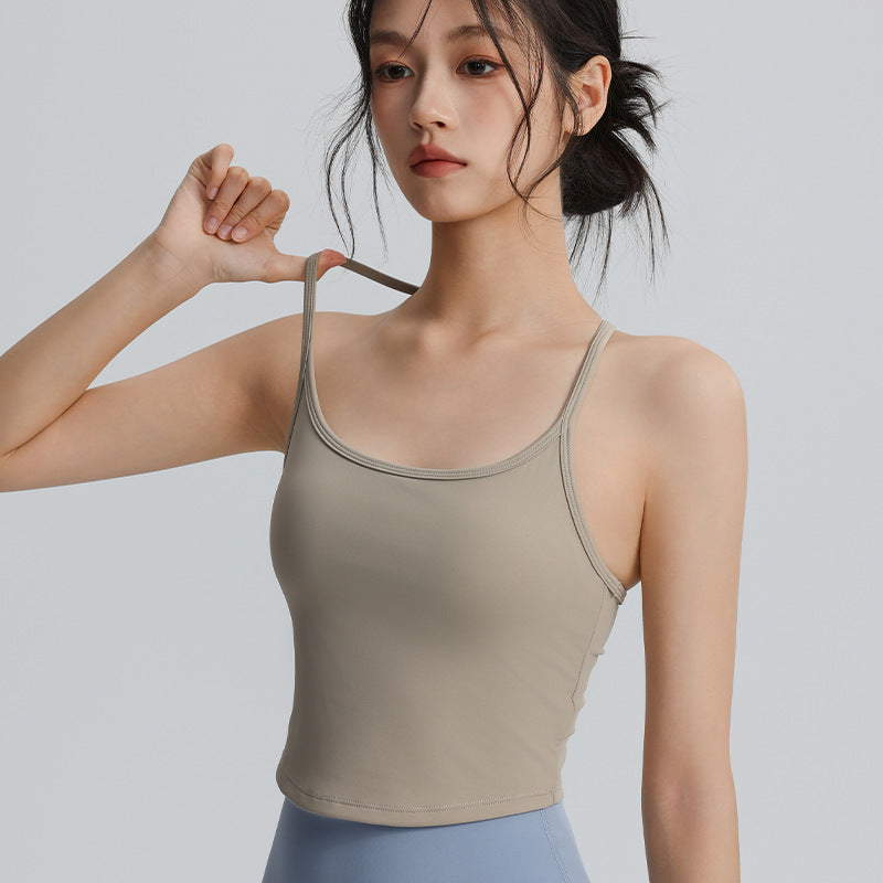 Spaghetti Strap Yoga Vest Women's Elastic Tight Sports Top Quick-Drying Running Training Outerwear Fitness Suspender