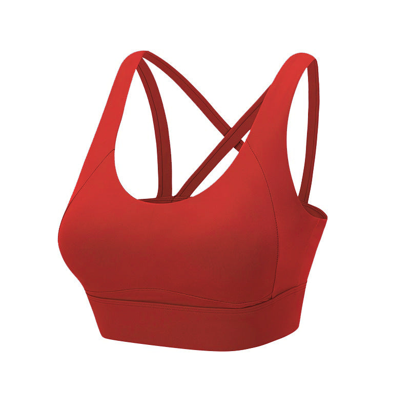 Cross beautiful back sports bra with chest pad high-strength shockproof gathering yoga bra running training fitness top
