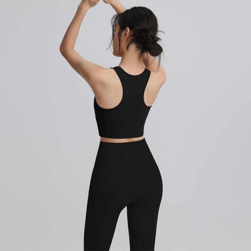 [Suit] Vest-style sports bra high waist hollow yoga flared pants quick-drying breathable sports suit for women