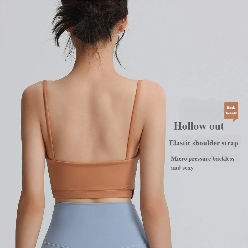 Fixed cup sports bra hot girl suspender bra slim sexy fitness yoga back vest can be worn outside running