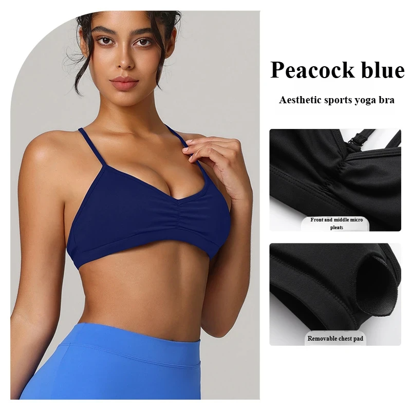 Pleated sports bra sexy crossover beautiful back cutout sports bra Pilates