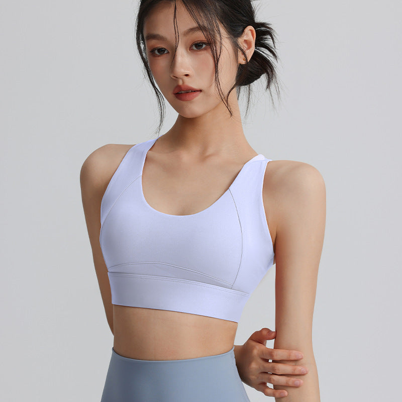 Cross beautiful back sports bra with chest pad high-strength shockproof gathering yoga bra running training fitness top