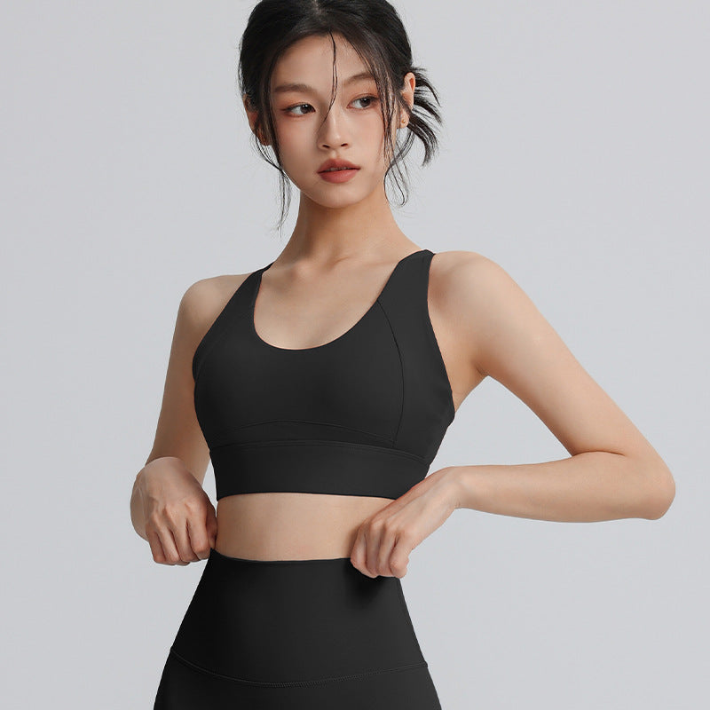Cross beautiful back sports bra with chest pad high-strength shockproof gathering yoga bra running training fitness top