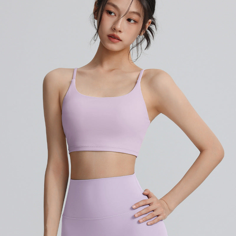 Women's suspender sports bra with chest pads sexy back fitness bra nude wear Pilates yoga wear tops