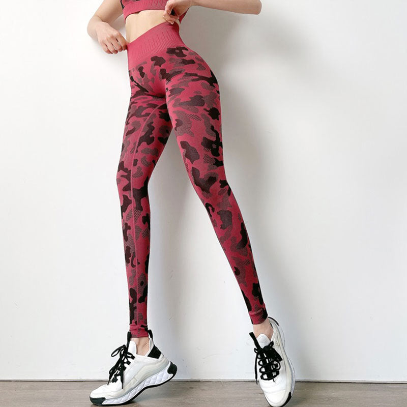 High Support Muscle Compression Camouflage Yoga Leggings for Gym