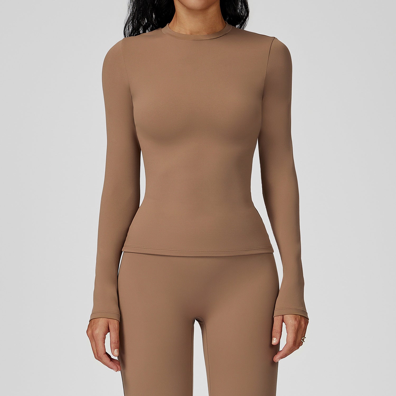 Brushed long-sleeved yoga suit round neck slim fitness suit outdoor running sports long-sleeved T-shirt