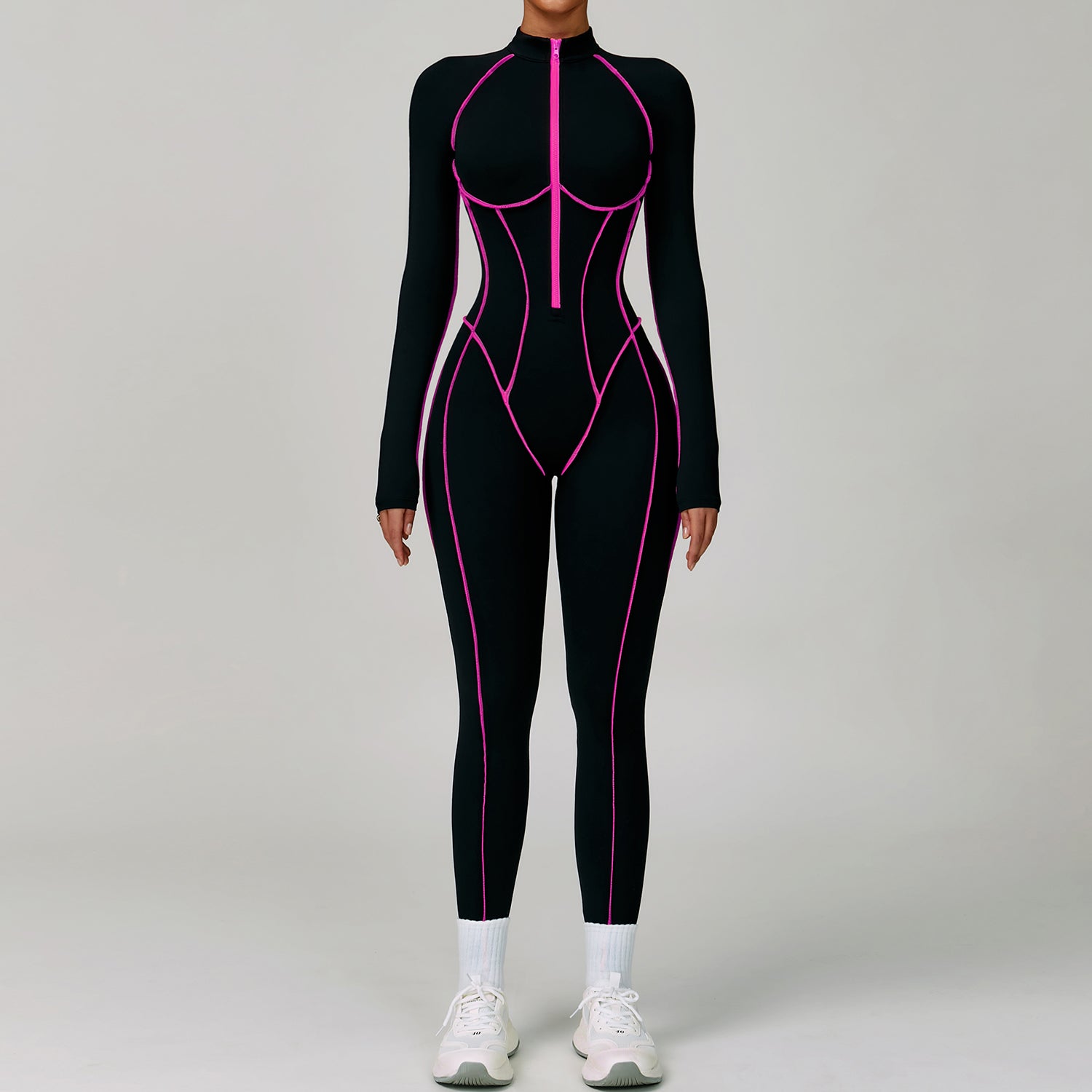 Contrast color one-piece quick-drying yoga suit beautiful back tight fitness suit high-intensity sports running jumpsuit