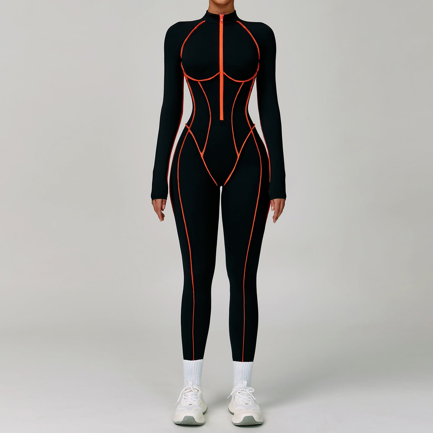 Contrast color one-piece quick-drying yoga suit beautiful back tight fitness suit high-intensity sports running jumpsuit