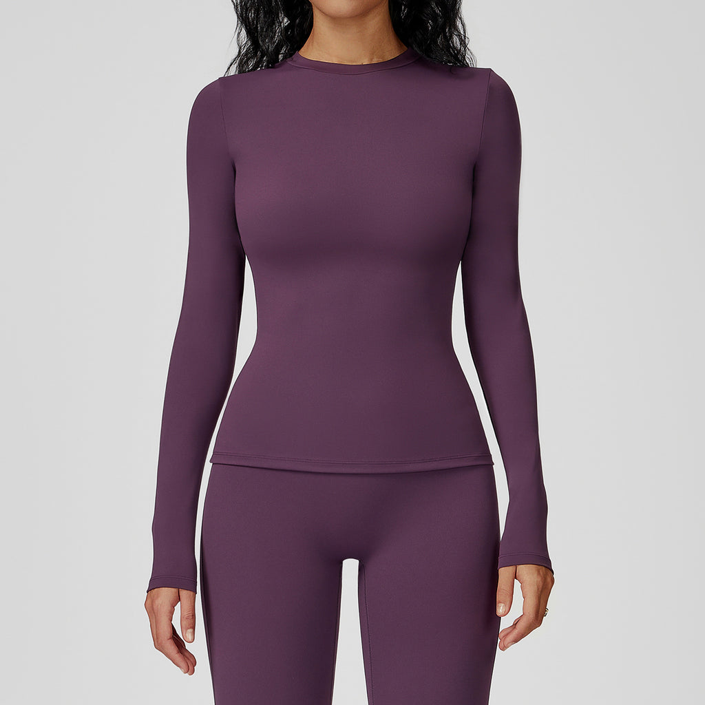 Brushed long-sleeved yoga suit round neck slim fitness suit outdoor running sports long-sleeved T-shirt