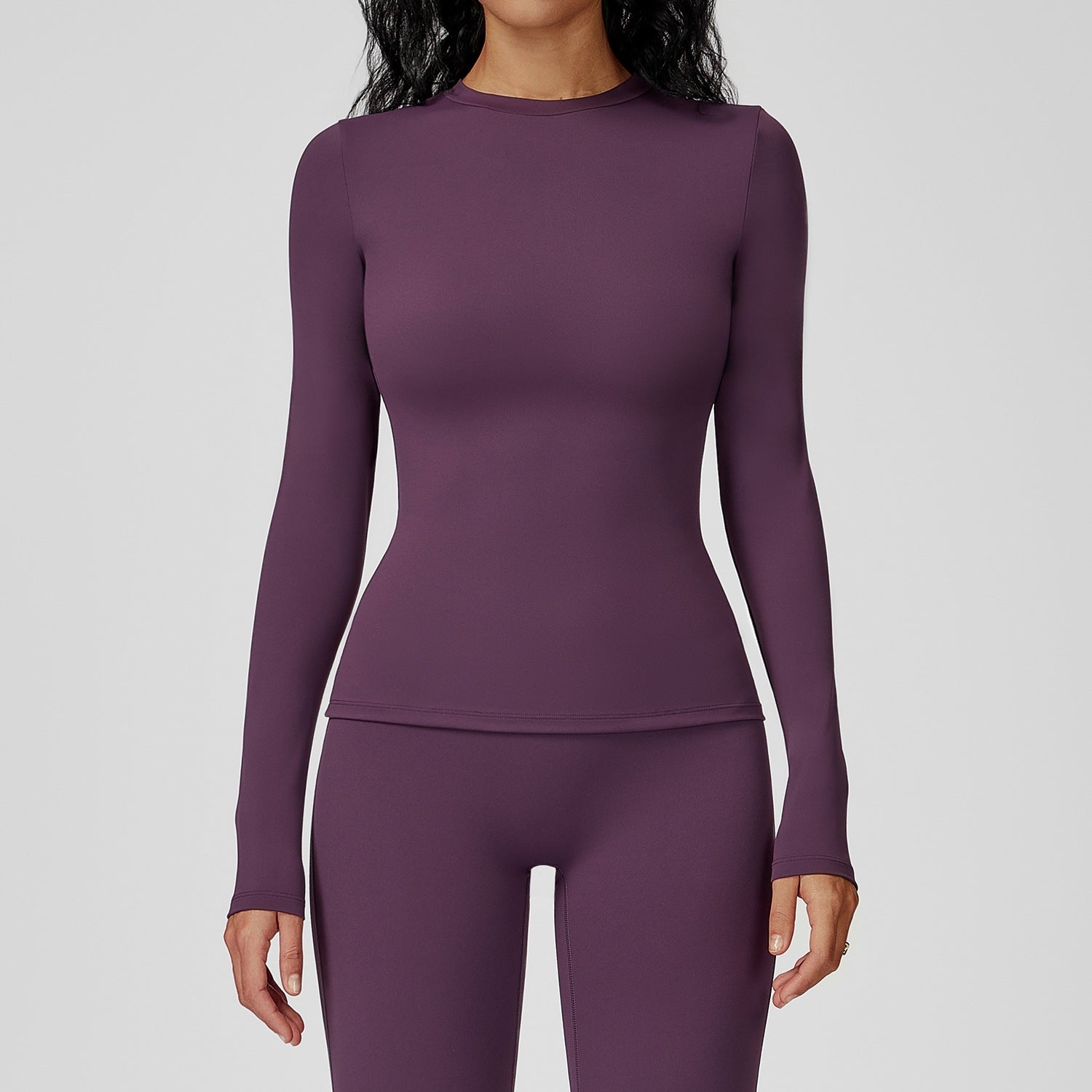 Brushed long-sleeved yoga suit round neck slim fitness suit outdoor running sports long-sleeved T-shirt