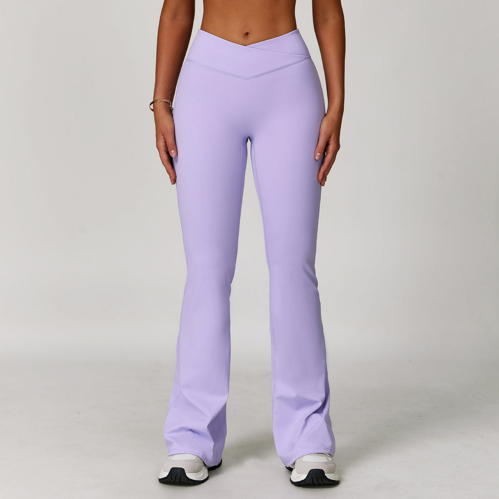 Slightly flared nude yoga pants cross high waist running sports casual tight versatile flared pants for women