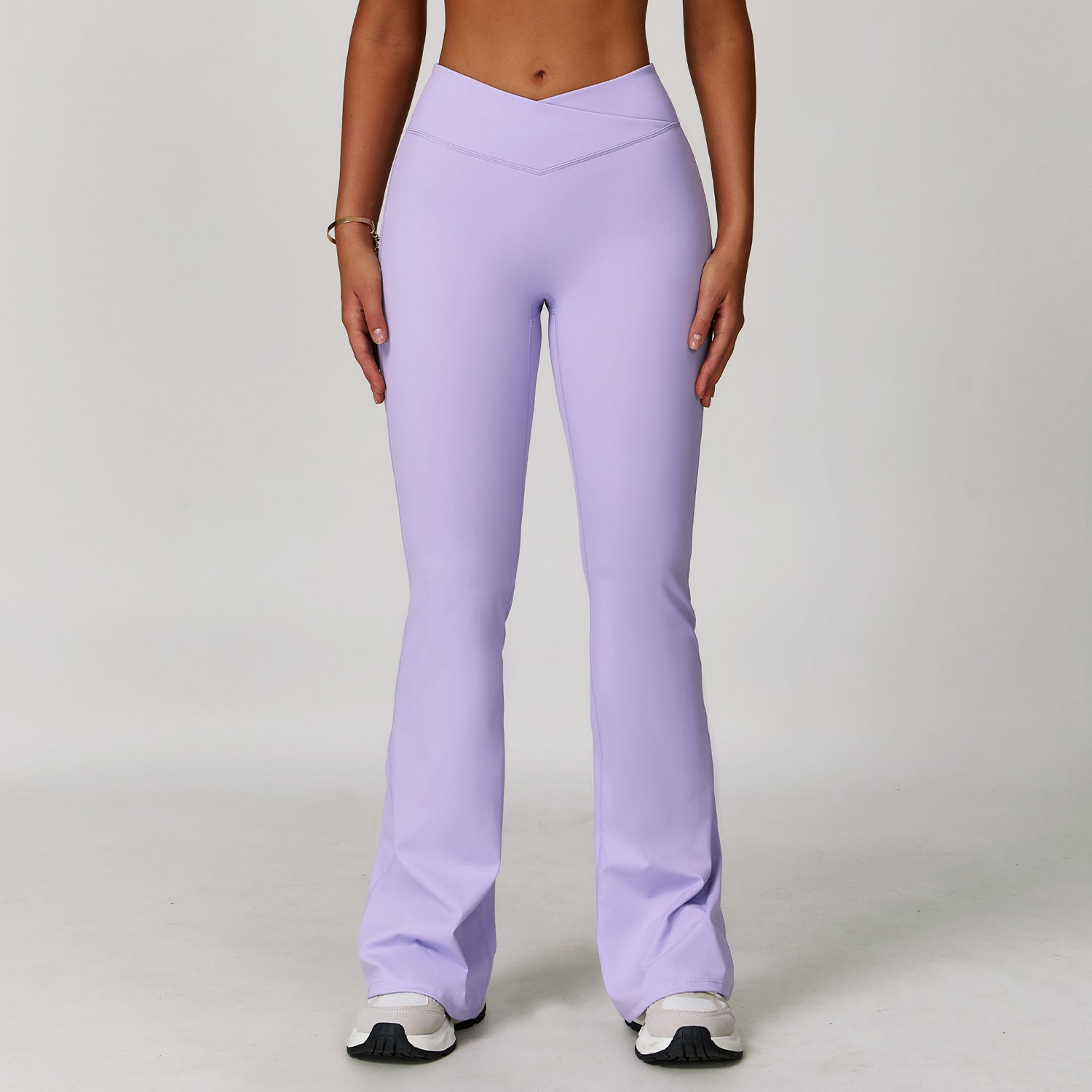 Slightly flared nude yoga pants cross high waist running sports casual tight versatile flared pants for women