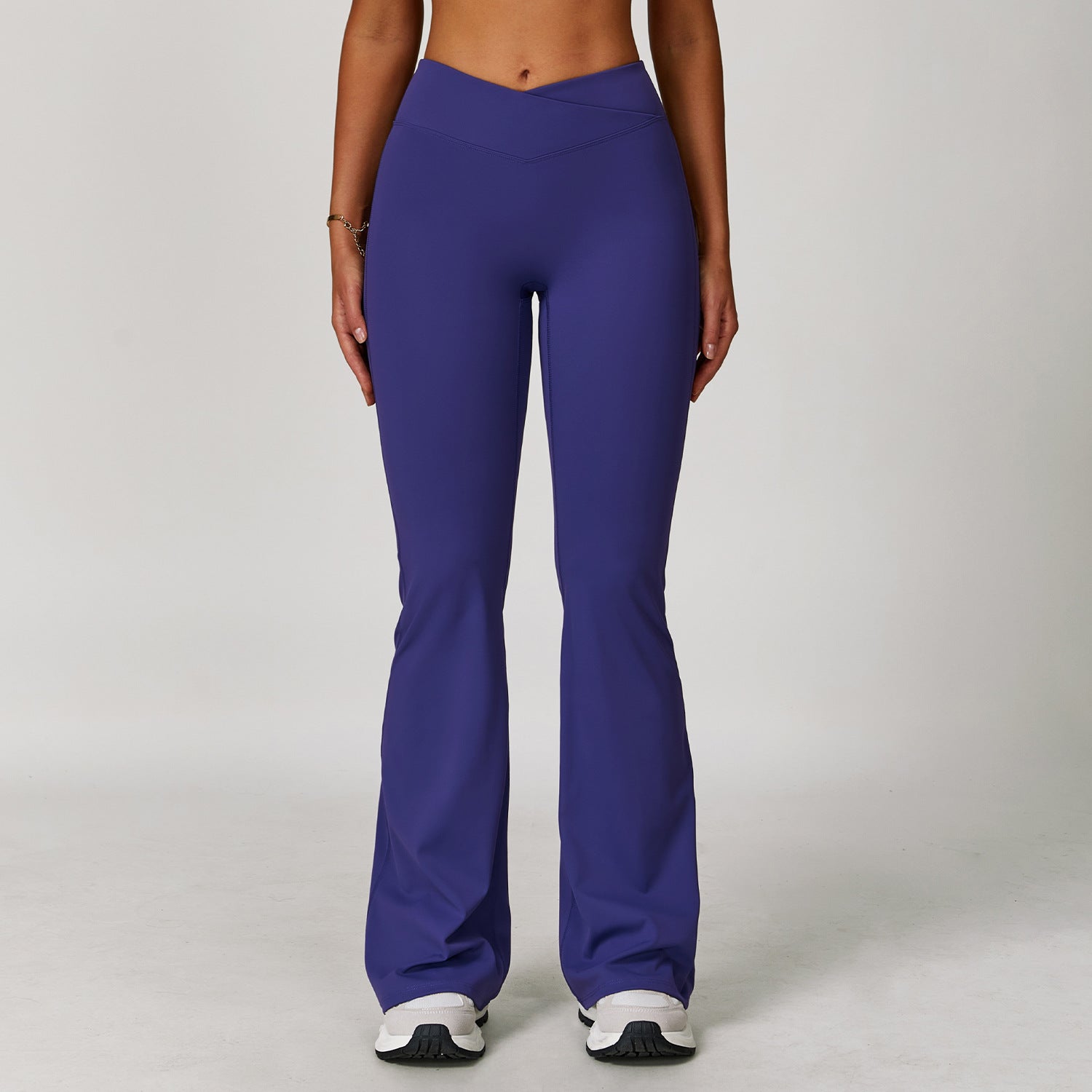 Slightly flared nude yoga pants cross high waist running sports casual tight versatile flared pants for women