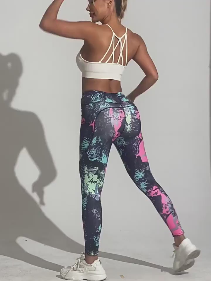 Rouge print new high waist soft and comfortable fashion fitness sports yoga pants leggings for outer wear