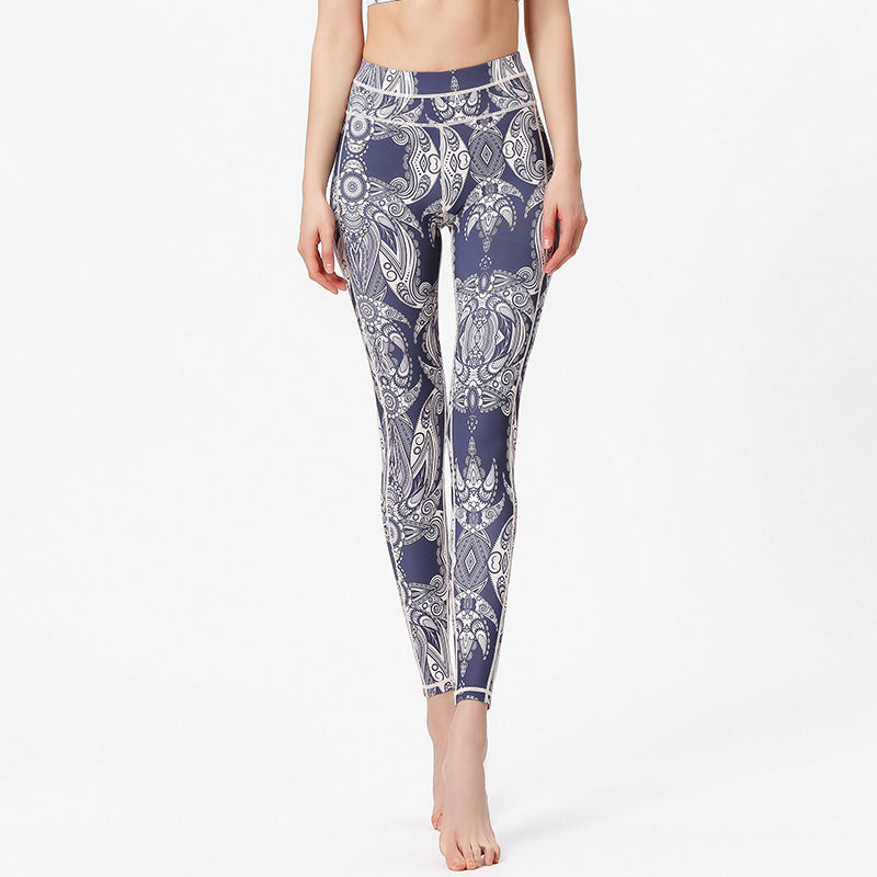New style printed yoga pants women's sports fitness pants high waist tight fitness pants European and American yoga clothes