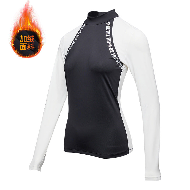 Temperament Golf Sports T-Shirt Women's Half High Neck Long Sleeve Tennis Thin Running Stretch Color Blocking Outdoor Top