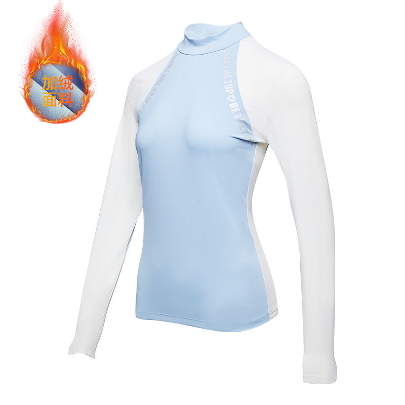 Temperament Golf Sports T-Shirt Women's Half High Neck Long Sleeve Tennis Thin Running Stretch Color Blocking Outdoor Top