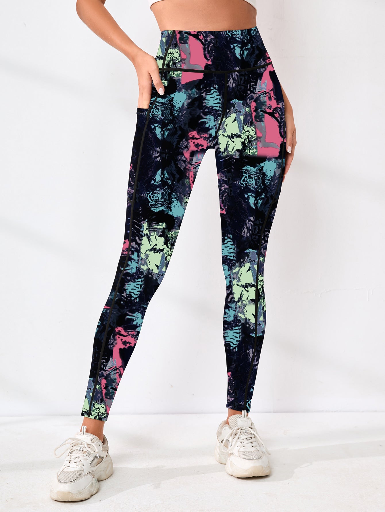 Rouge print new high waist soft and comfortable fashion fitness sports yoga pants leggings for outer wear
