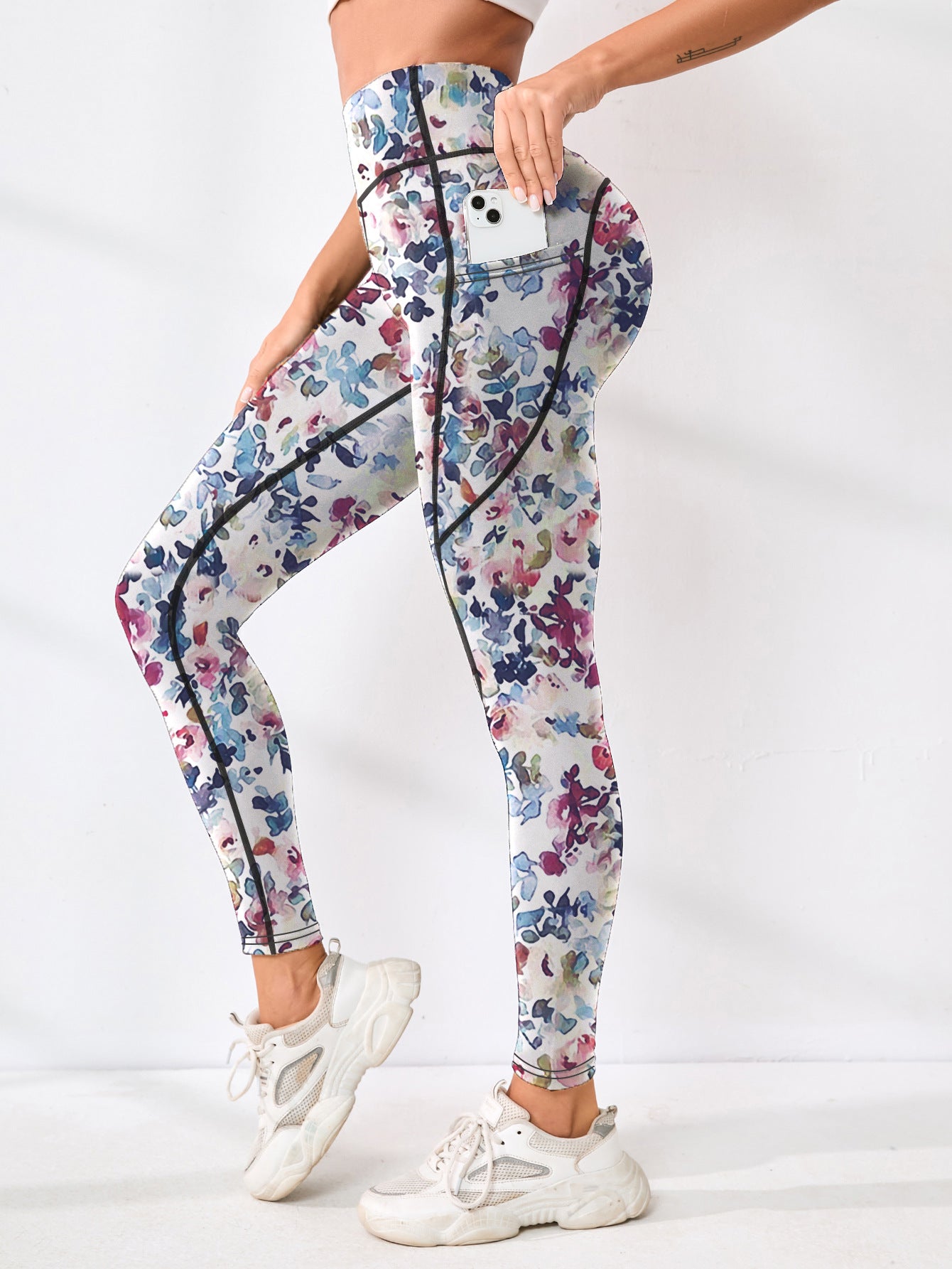 Rouge print new high waist soft and comfortable fashion fitness sports yoga pants leggings for outer wear