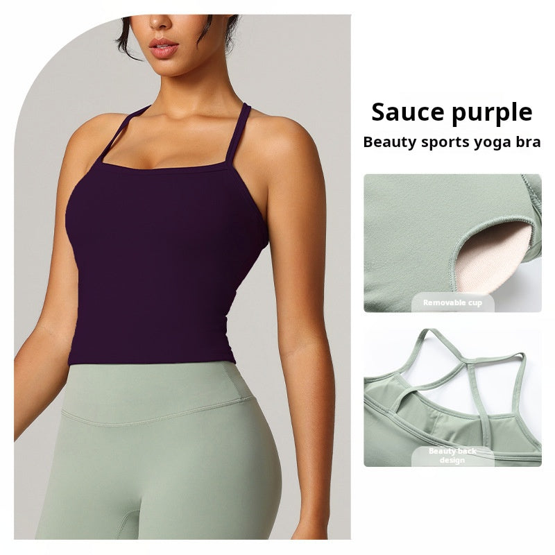 Shockproof sports bras, beautiful straps, chest pads, yoga clothes, Pilates, suspender bras
